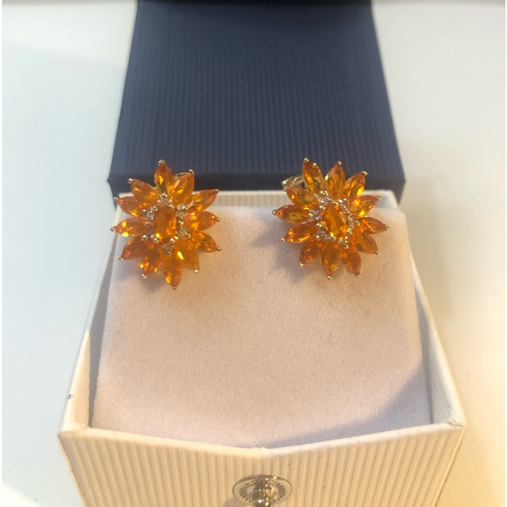 New 14k Gold Genuine Fire Opal Flower Spray Earrings